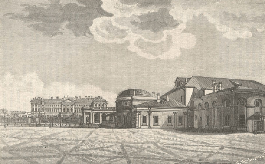 Здание Малого (Деревянного) театра в Петербурге. С акварели Сабожа 1821 года. 1900-е