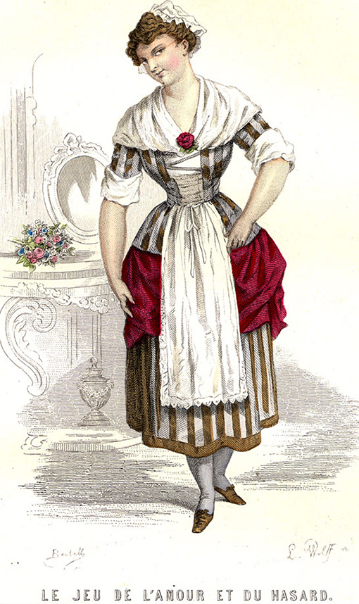Сильвия в костюме служанки Лизетты. Иллюстрация Берталля. 1878 год